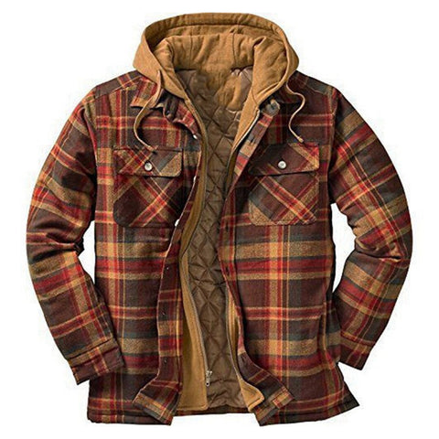 Classic Plaid Cotton-padded Coat, Plus Size Hooded Shirt and Coat.