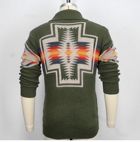 Jacquard Knitted Sweater Long Sleeve Thickened Cardigan Sweater