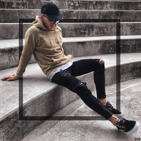 Black Ripped Zipper Jeans
