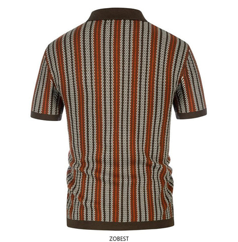 Men's Short Sleeved Knitted Shirt Striped Business Polo Shirt