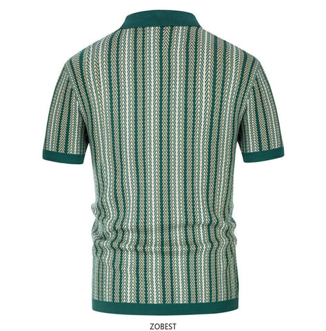 Men's Short Sleeved Knitted Shirt Striped Business Polo Shirt