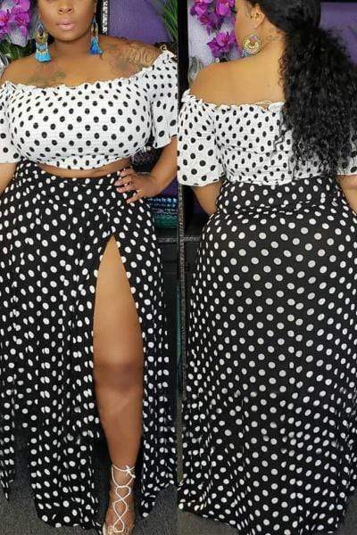 Dots Printed Plus Size Skirts Set