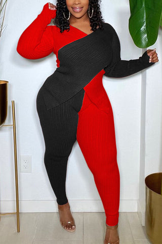 Free-shipping-online-clothing-pre-sale-plus-size-casual-patchwork-long-sleeve-sweater-pants-two-pieces-set