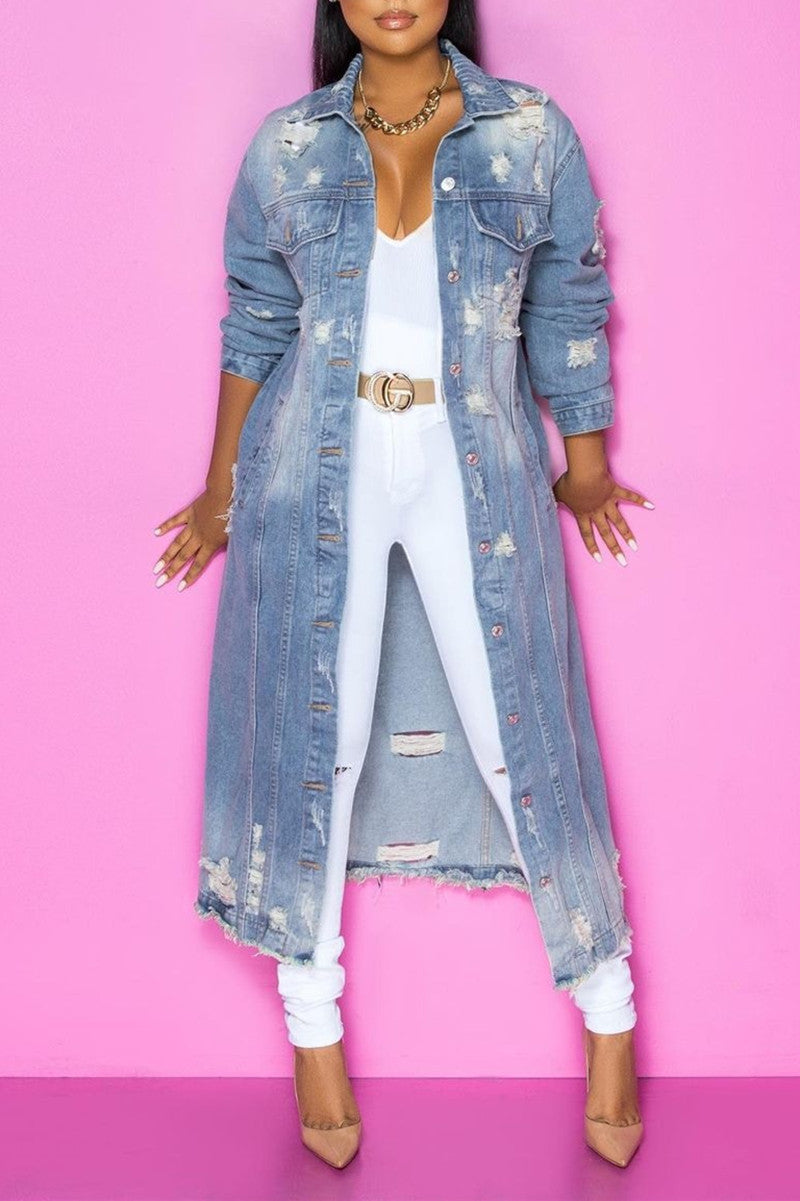 Online-clothing-plus-size-blue-casual-solid-ripped-turndown-collar-long-sleeve-regular-denim-jacket-coat