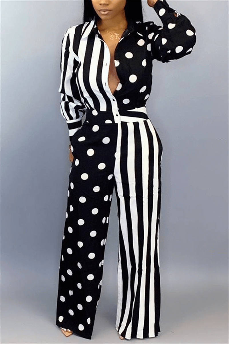 Fashion Casual Polka Dot Stripe Patchwork Jumpsuits