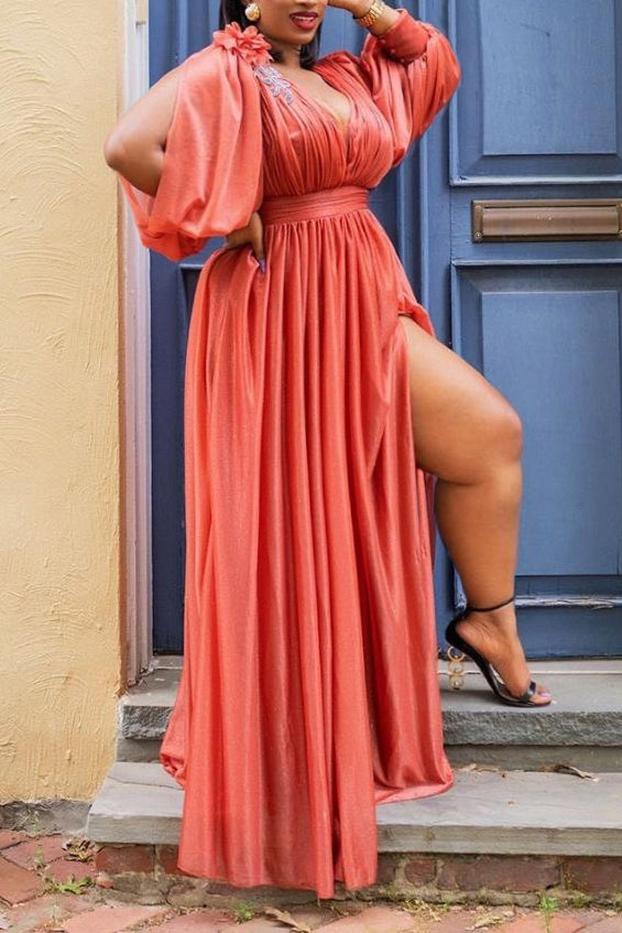 Online-clothing-plus-size-plain-dresses-lantern-sleeve-dress