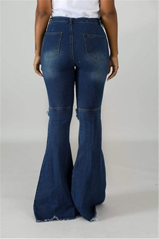 Fashion Flared Wide-Leg Denim Trousers