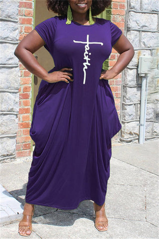 Online-clothing-plus-size-pink-irregular-pattern-print-round-neck-maxi-dress