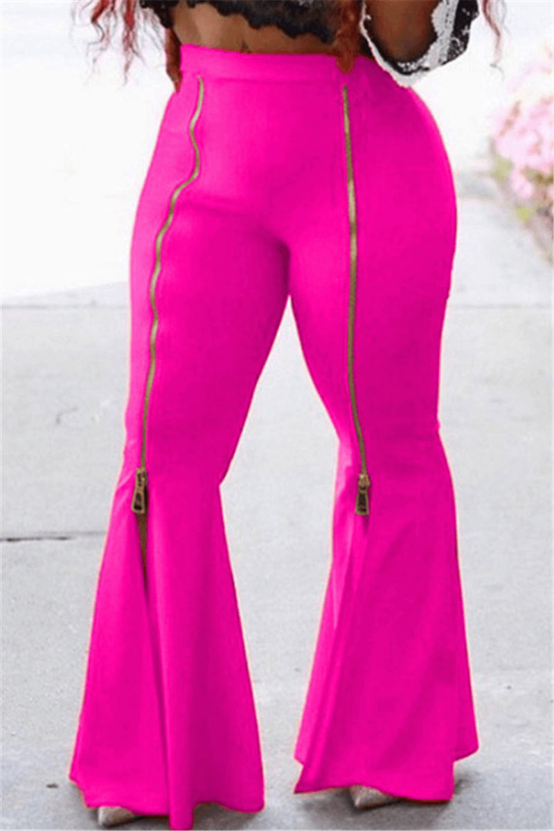 Fashion Casual Solid Color Zipper Trousers