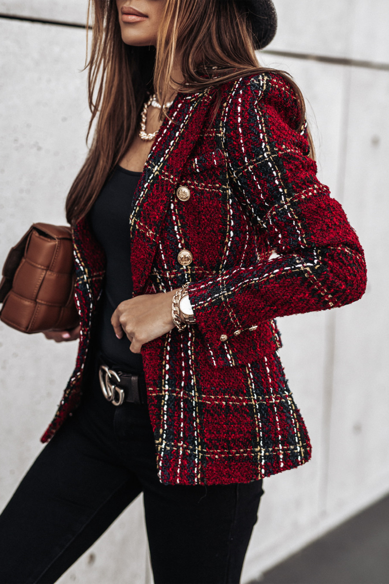 Double Breasted Plaid Blazer