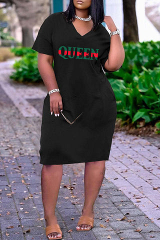 Online-clothing-plus-size-casual-graphic-basic-v-neck-short-sleeve-midi-dress-1