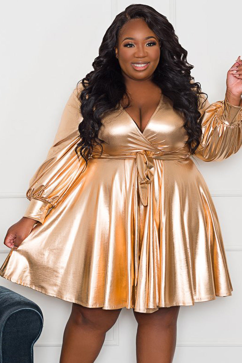 Online-clothing-plus-size-v-neck-solid-bandage-flare-mini-dress