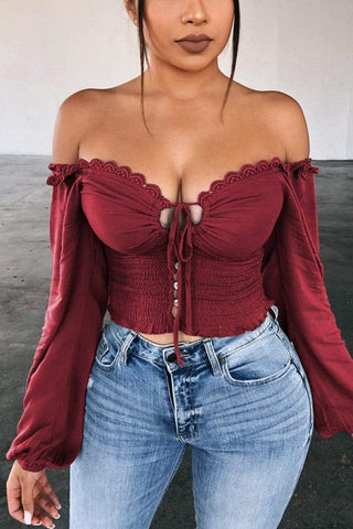 Sexy Open Chest Off Shoulder Solid Tops