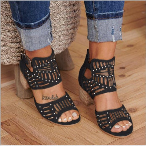 Casual Hollow Out Thick Heel Sandals Shoes