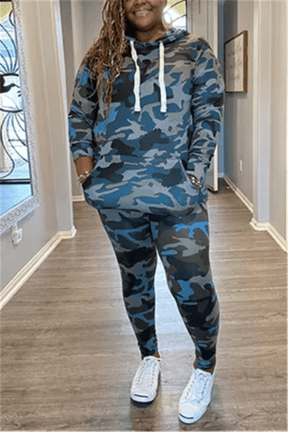 Fashion Casual Hoodie Camouflage Print Plus Size Set