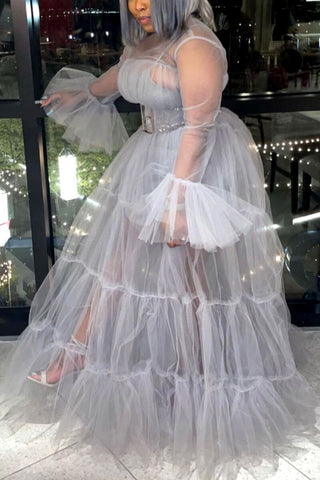 Online-clothing-plus-size-solid-sheer-ruffle-sleeve-maxi-dresses