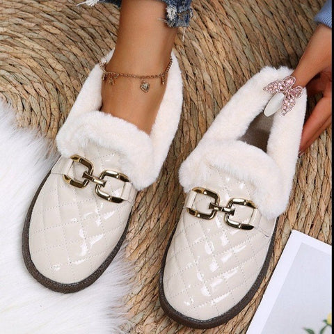 Round Hood Feet Metal Chain Bread Flats Shoes
