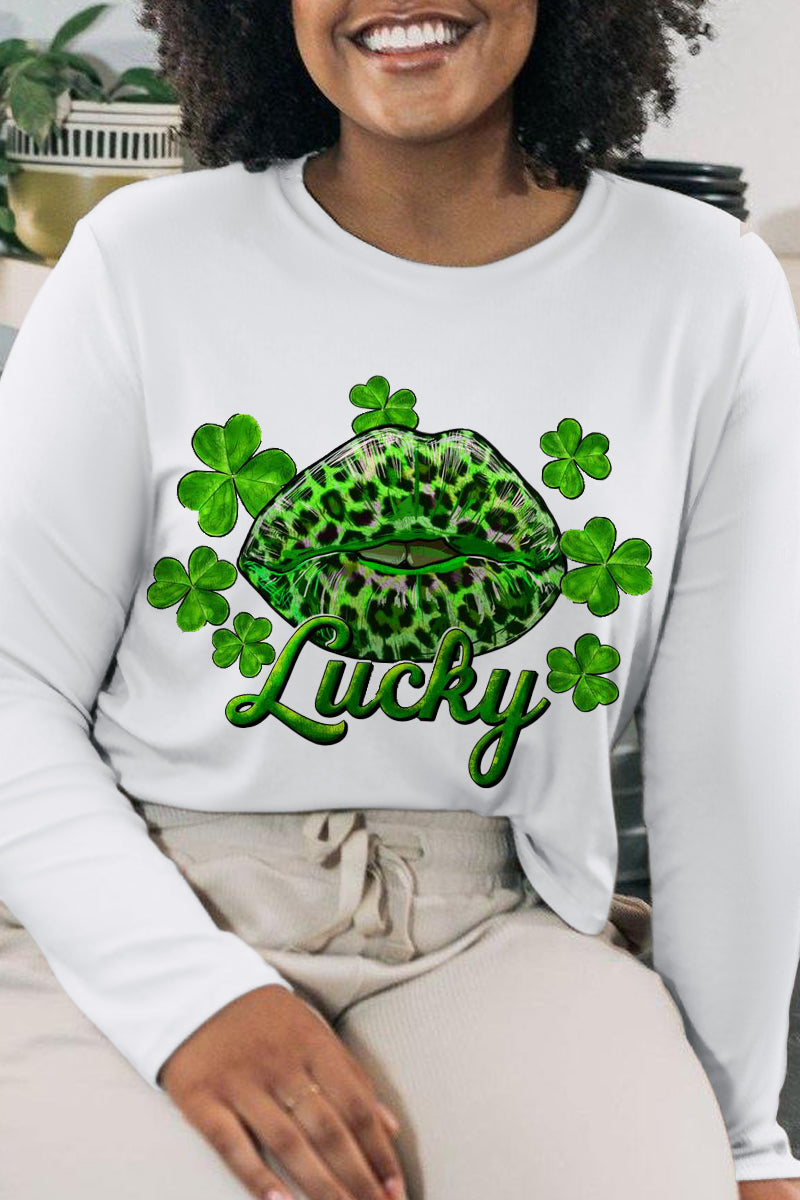 Street Vintage Lips Printed Patchwork O Neck Tops