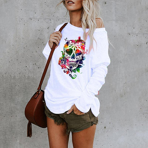 Halloween Undead Skull Print Irregular T-shirt