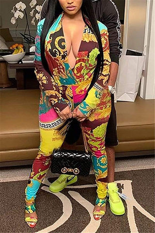 Sexy Print Long Sleeve Tight-Fit Jumpsuit