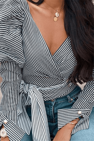 Fashion V Neck Striped Shirt