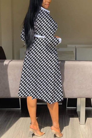 Fashion Casual Houndstooth Print Dress