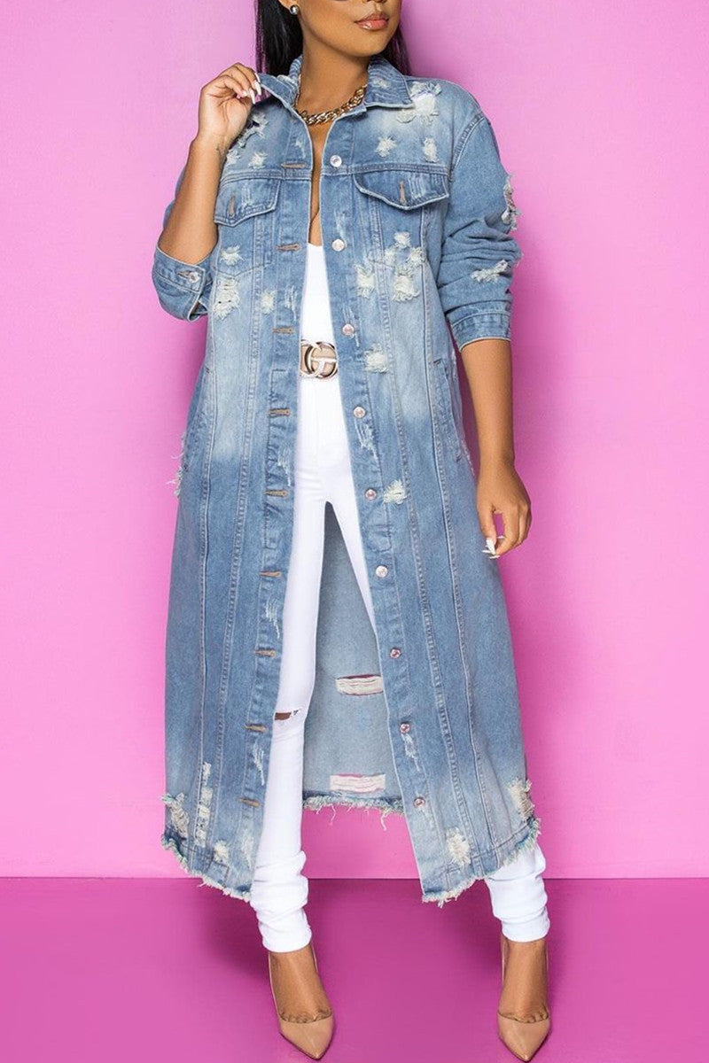 Online-clothing-plus-size-blue-casual-solid-ripped-turndown-collar-long-sleeve-regular-denim-jacket-coat