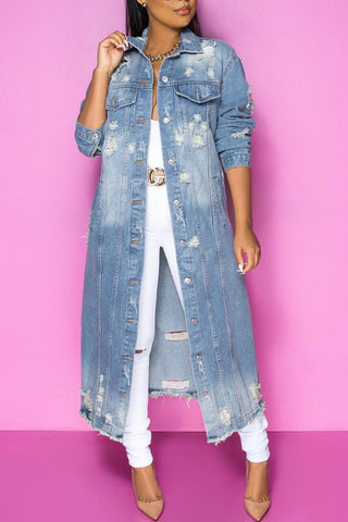Online-clothing-plus-size-blue-casual-solid-ripped-turndown-collar-long-sleeve-regular-denim-jacket-coat