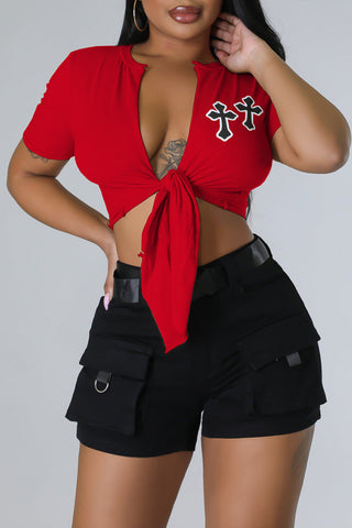 Sexy Casual Print Bandage V Neck T-Shirts