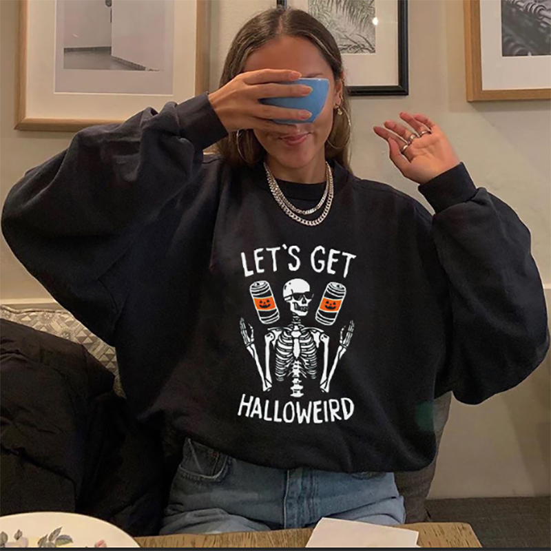 Halloween skeleton printed designer crew neck sweatshirt