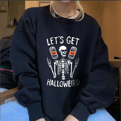 Halloween skeleton printed designer crew neck sweatshirt