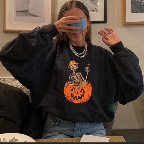 Halloween designer skeleton pumpkin printed oversize sweatshirt
