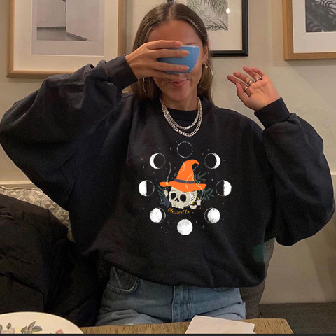 Vintage Halloween skull print crew neck designer sweatshirt
