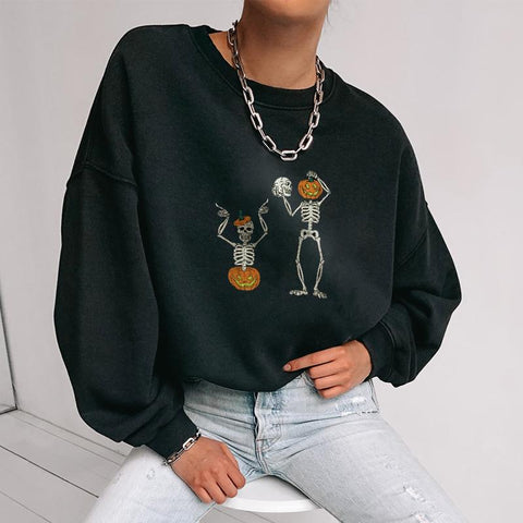 Skeleton pumpkin designer print casual sweatshirt