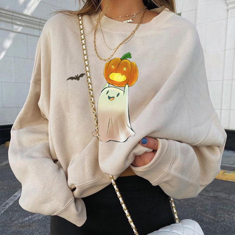 Ghost pumpkin bat designer print casual sweatshirt