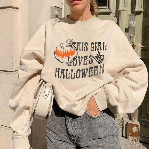 Girl loves Halloween pumpkin designer print sweatshirt