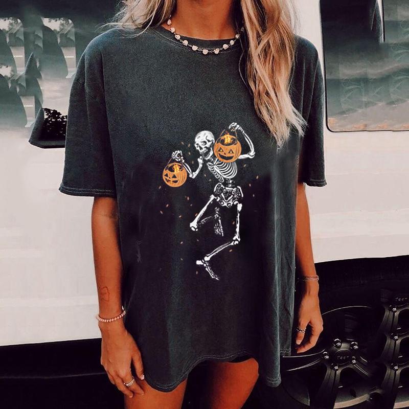 Skeleton pumpkin designer print T-shirt