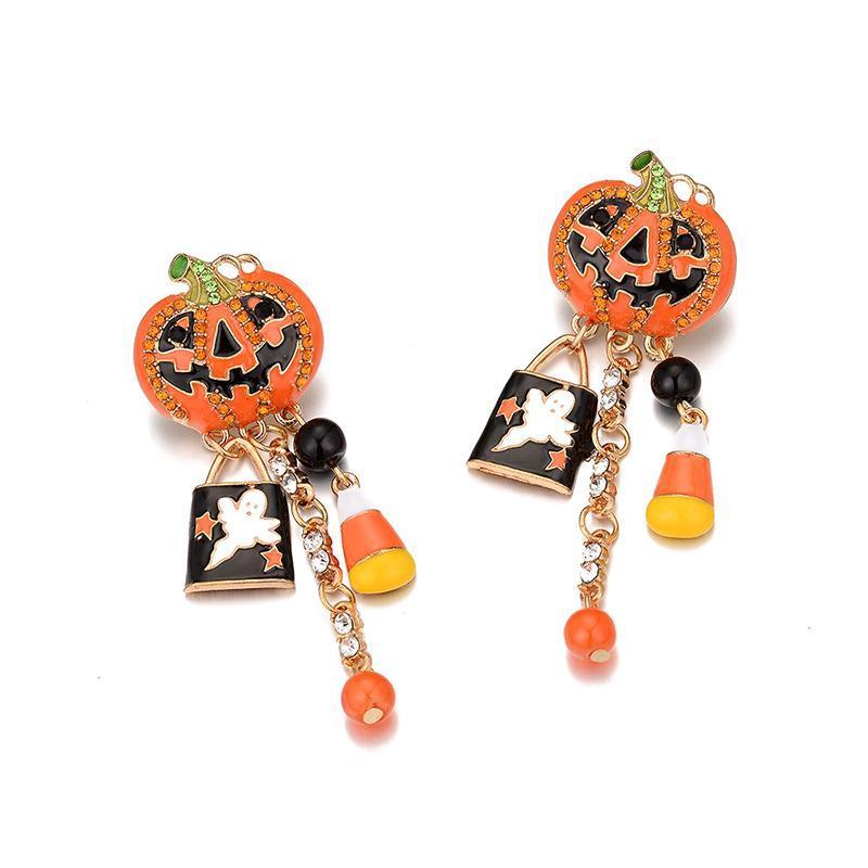 Halloween pumpkin alloy tassel earrings