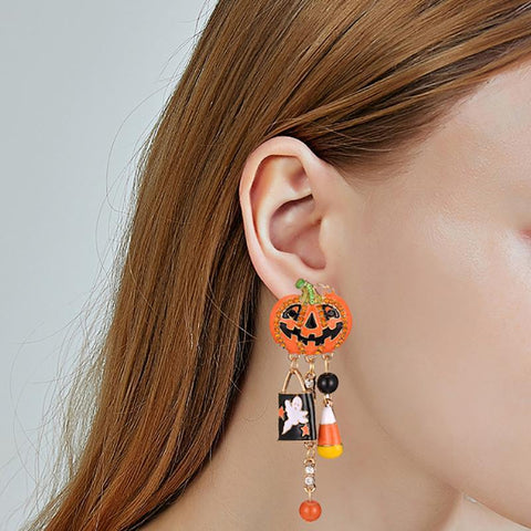 Halloween pumpkin alloy tassel earrings