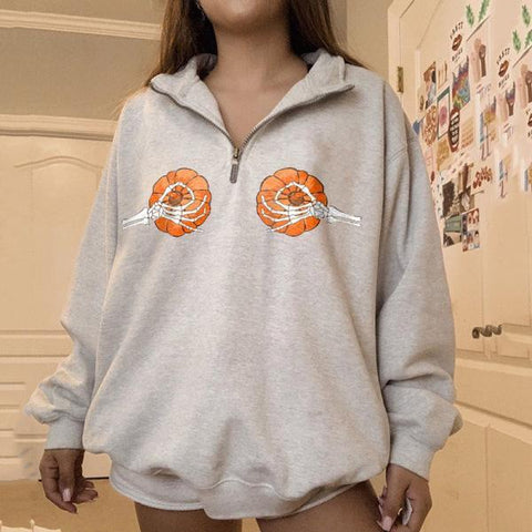 Pumpkin skull palm print sweatshirt designer