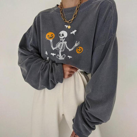 Skull pumpkin print sweatshirt designer