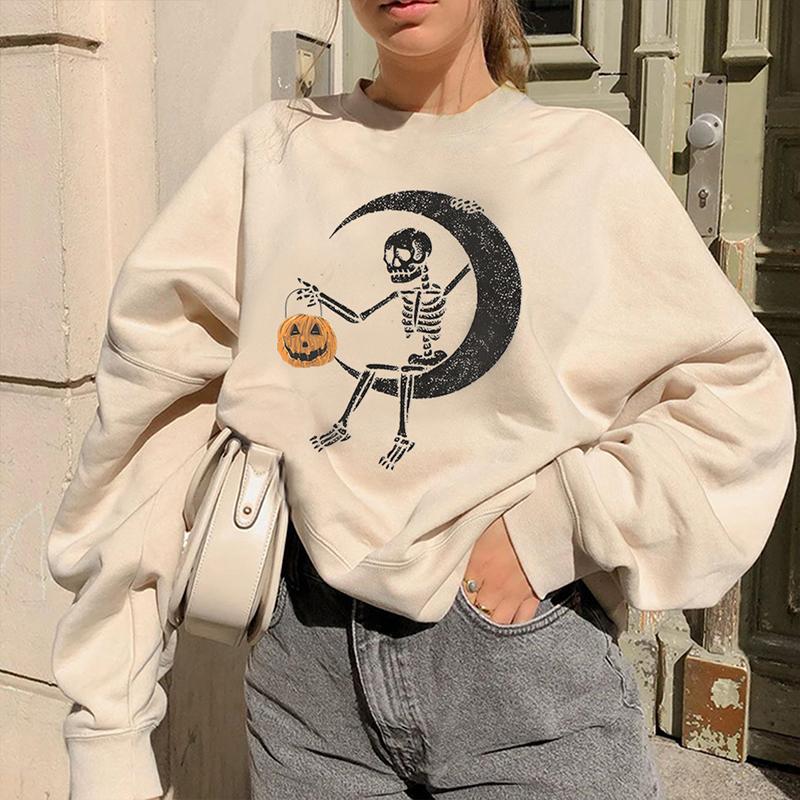 Round neck designer casual moon pumpkin printed sweatshirt