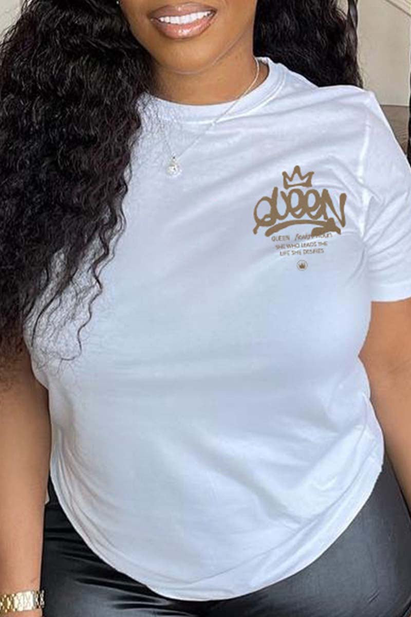 Casual Letter Print Basic O Neck T-Shirts