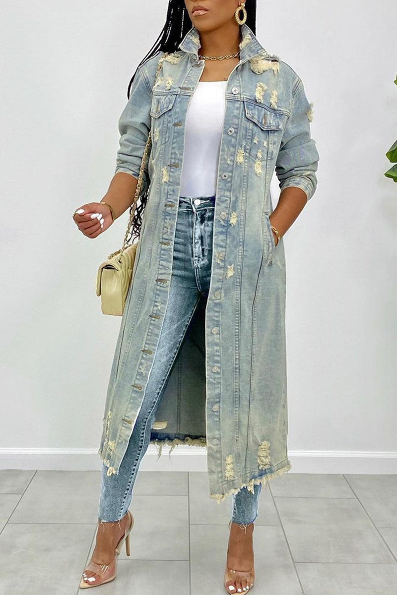 Online-clothing-plus-size-blue-casual-solid-ripped-turndown-collar-long-sleeve-regular-denim-jacket-coat