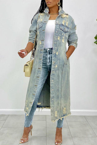 Online-clothing-plus-size-blue-casual-solid-ripped-turndown-collar-long-sleeve-regular-denim-jacket-coat