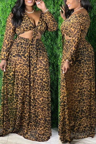 Deep V Neck Lace-up Plus Size Two Piece Dresses