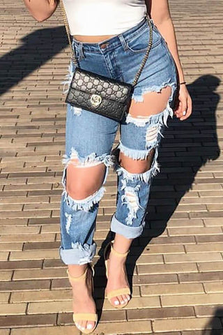 Sexy Fashion High Waist Hole Jeans