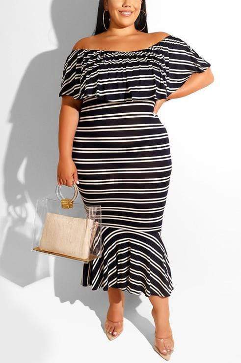 Sexy Skinny Ruffled Striped Dress