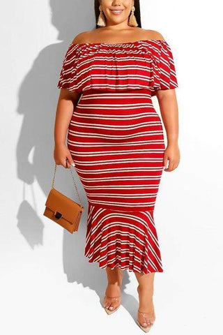 Sexy Skinny Ruffled Striped Dress