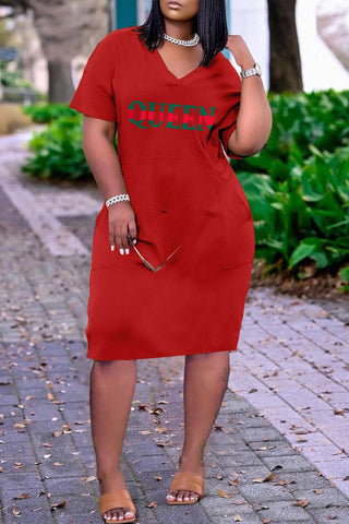 Online-clothing-plus-size-casual-graphic-basic-v-neck-short-sleeve-midi-dress-1